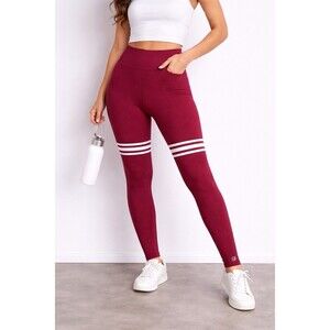Bombshell Sportswear High Waisted Leggings Women’s XL Maroon Striped Athleisure